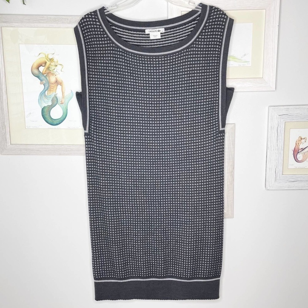 LACOSTE Gray Wool Blend Waffle Knit Sleeveless Tunic Dress Size Medium